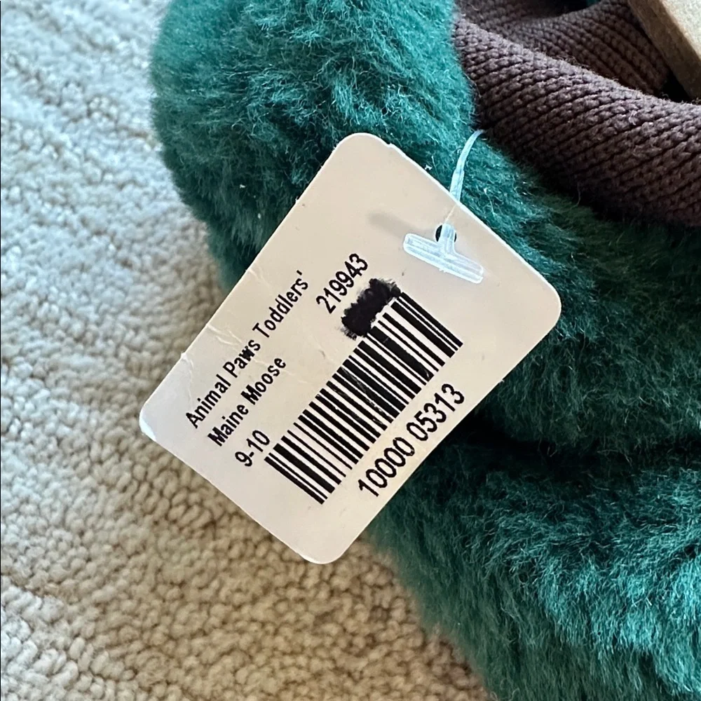 NWT L.L. Bean Toddler Animal Paws Slippers Maine Moose Green Brown  Size 9-10
